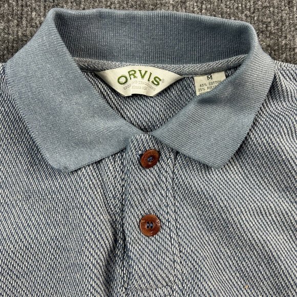 Orvis Men Medium Sweater Leather Elbow Patches Button Up Polo Shirt Pullover - Picture 5 of 11